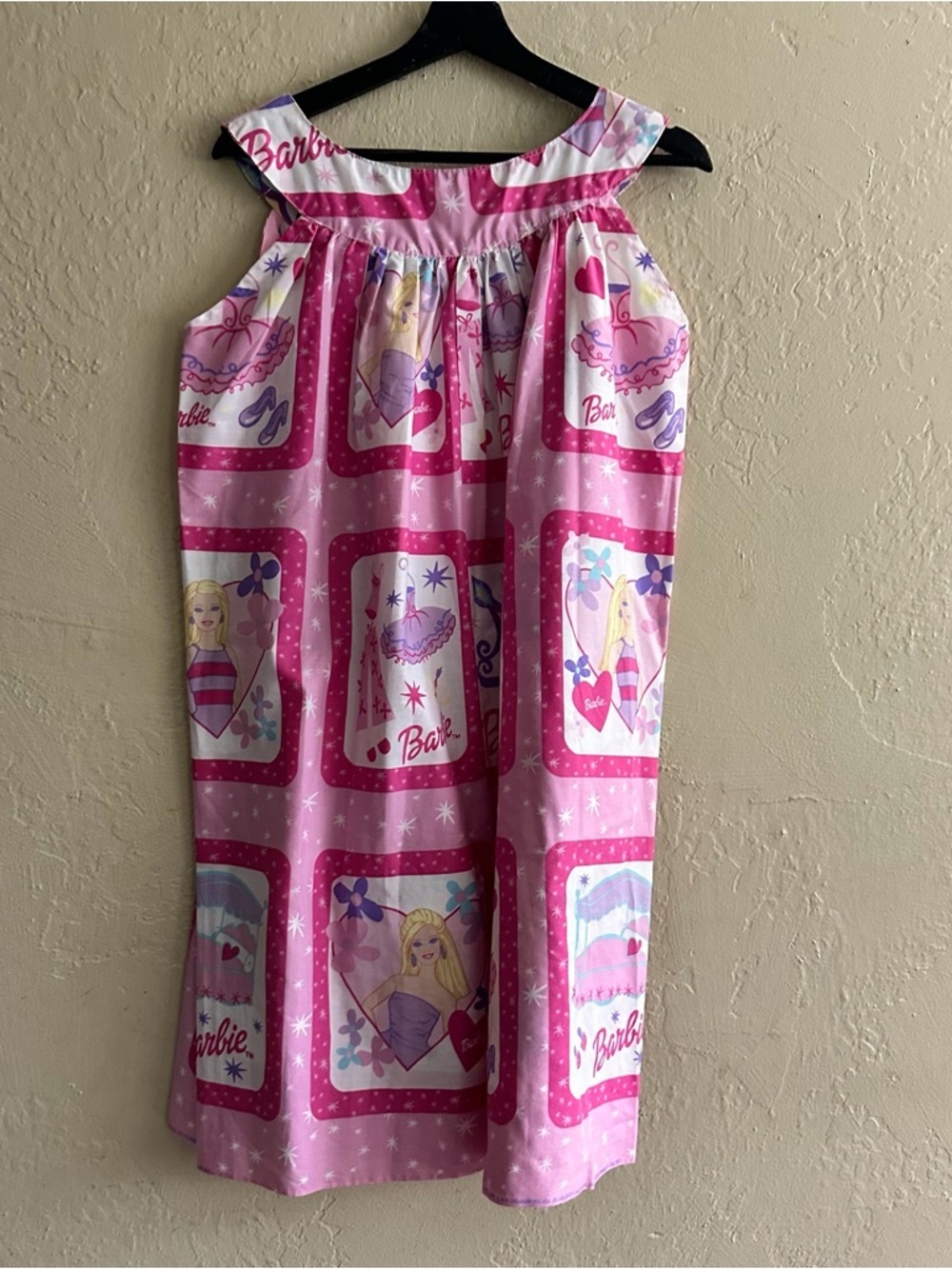 Barbie Pink Printed Handmade Sleeveless Nightdress pit to pit 23", length 37" - Picture 4 of 6